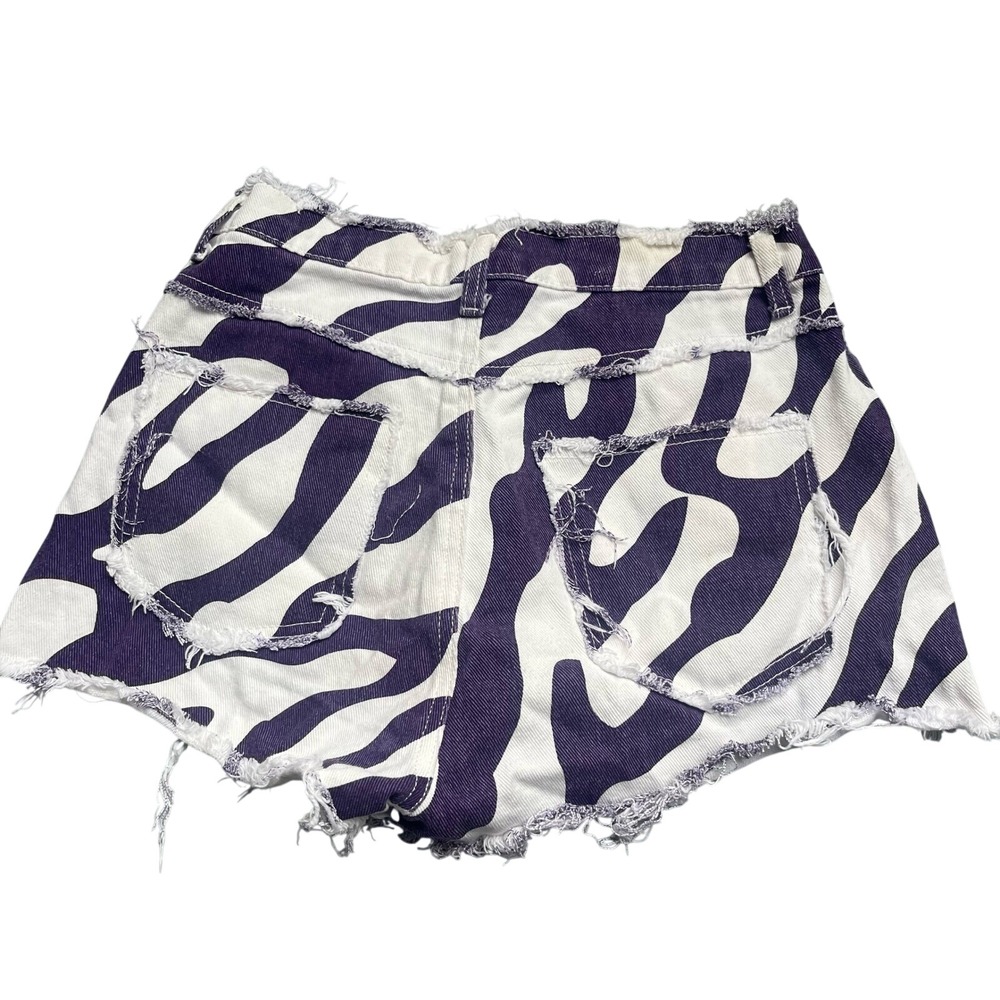 Zebra Print Denim Shorts Distressed Raw Hem Festival Trendy Size‎ S